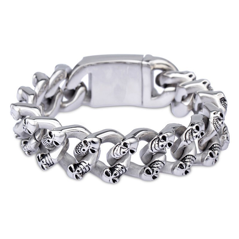 Modisches Zweireihiges Totenkopf-Titanarmband Für Männer Modisches Zweireihiges Totenkopf-Titanarmband Für Männer