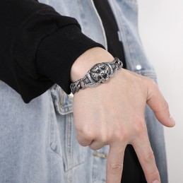 Vintage Übertriebenes Muster Tiger Head Bend Titan Armband Für Männer