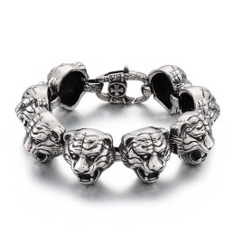 Cooles Modisches Titanarmband Mit Tigerkopf-Kreuz Und Blumenverschluss Für Männer