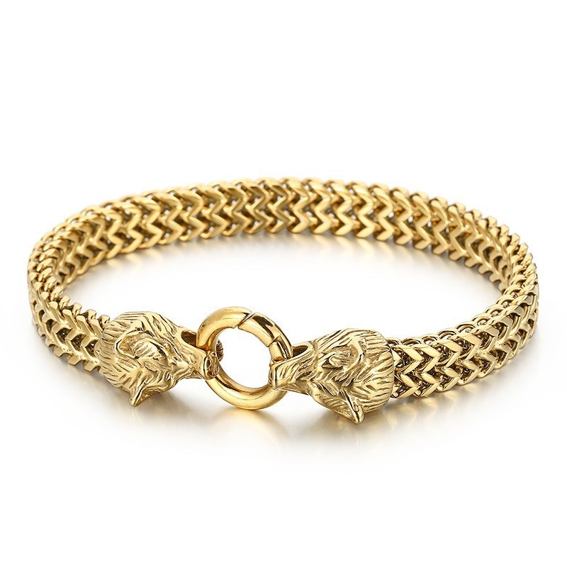 Cooles Rock Hip-Hop Doppelwolfkopf Titanarmband Für Männer Cooles Rock Hip-Hop Doppelwolfkopf Titanarmband Für Männer