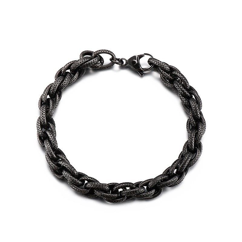 Retro-Hip-Hop-Armband Aus Titan Mit Schwarzem Punktmuster Und Dicker Twist-Kette Für Männer Retro-Hip-Hop-Armband Aus Titan Mit Schwarzem Punktmuster Und Dicker Twist-Kette Für Männer