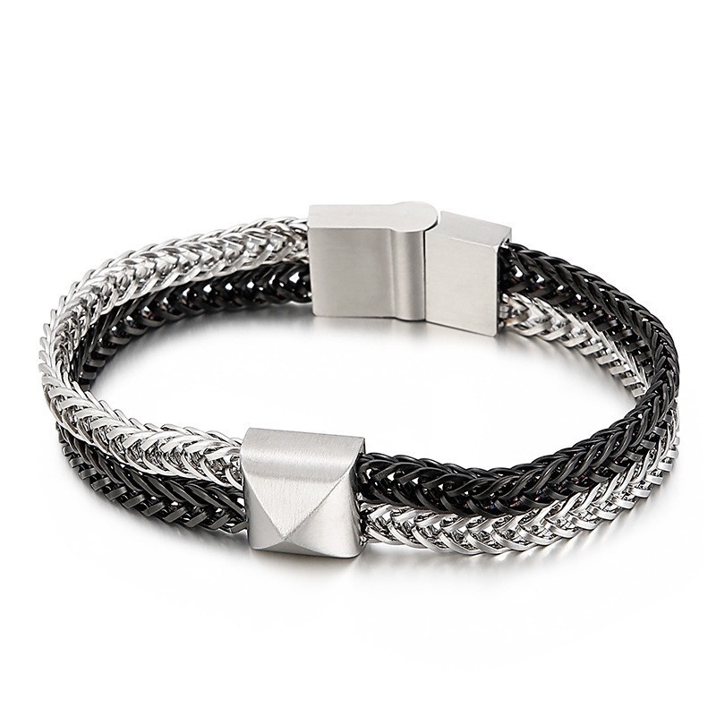 Tide Hip-Hop Doppellagiges Buntes Kiel-Gewebtes Ketten-Titan-Herrenarmband Tide Hip-Hop Doppellagiges Buntes Kiel-Gewebtes Ketten-Titan-Herrenarmband