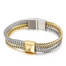 Hipster Hip-Hop Doppelschicht-Farbblockier-Kiel-Gewebte Kette Titan Herrenarmband
