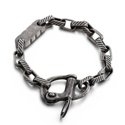 Vintage Schwarz Quadrat Gestreiften Schlüsselanhänger Herren Titan Armband