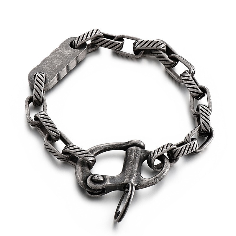 Vintage Schwarz Quadrat Gestreiften Schlüsselanhänger Herren Titan Armband Vintage Schwarz Quadrat Gestreiften Schlüsselanhänger Herren Titan Armband