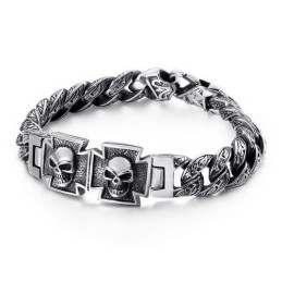 Cooles Totenkopfkreuz Mit Zirkonia Titan Armband