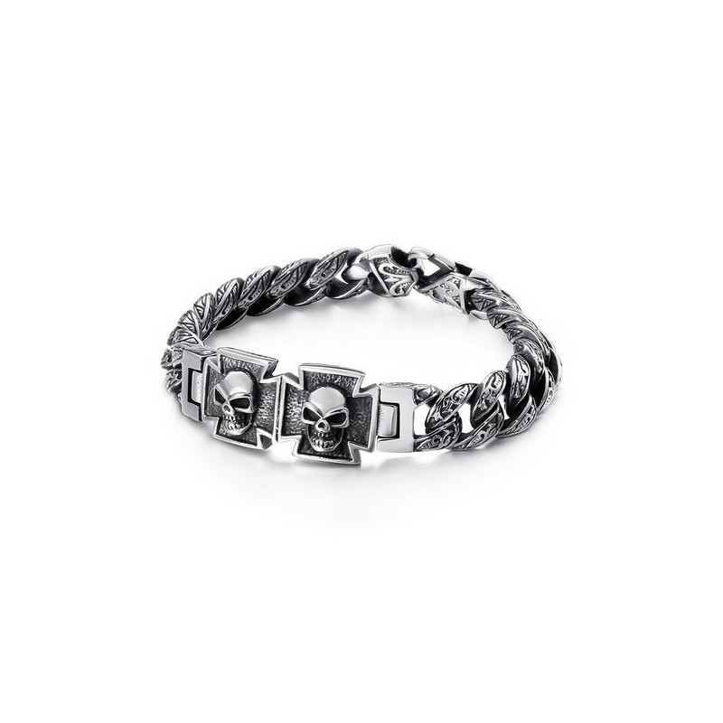 Cooles Totenkopfkreuz Mit Zirkonia Titan Armband Cooles Totenkopfkreuz Mit Zirkonia Titan Armband