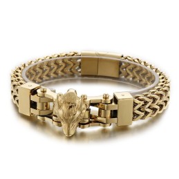 Cooles Hip Hop Herren Titan Armband Mit Wolfskopf