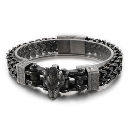 Cooles Hip Hop Herren Titan Armband Mit Wolfskopfbeschichtung