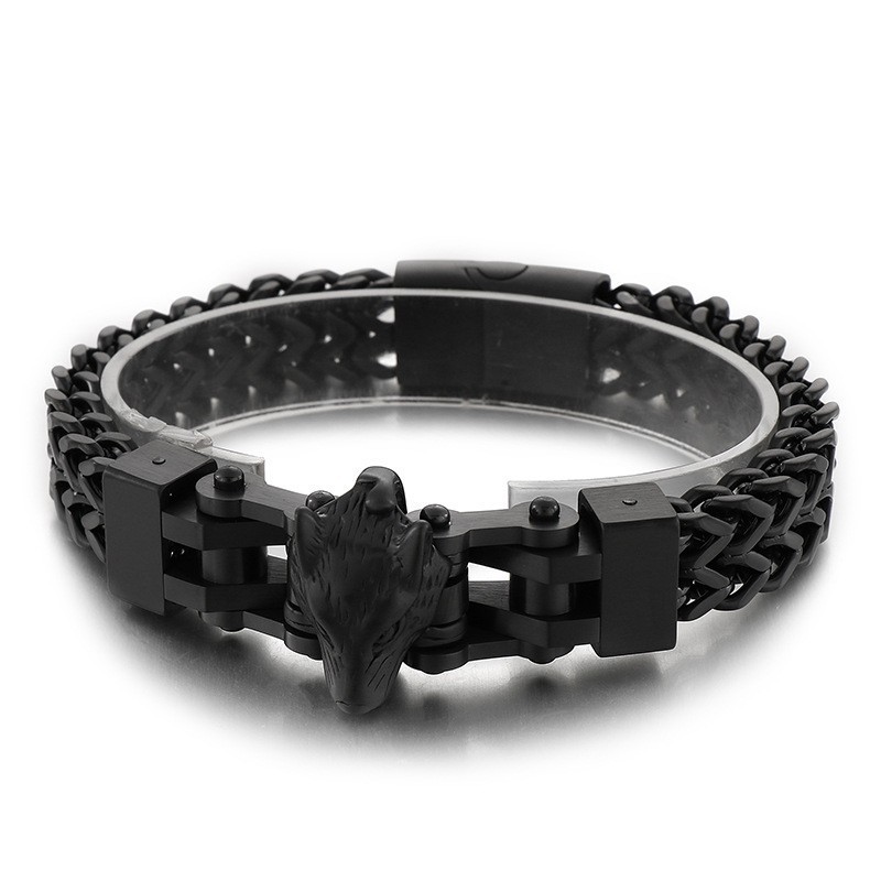 Mode Cool Hip Hop Herren Titan Armband Mit Wolfskopf Beschichtung Mode Cool Hip Hop Herren Titan Armband Mit Wolfskopf Beschichtung