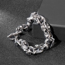 Titan-Schmuck Im Rock-Hip-Hop-Stil, Cooles Doppel-Totenkopf-Armband Aus Titan Für Herren