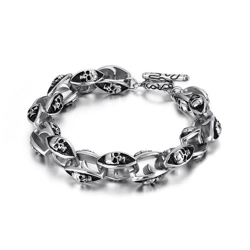 Titan-Schmuck Im Rock-Hip-Hop-Stil, Cooles Doppel-Totenkopf-Armband Aus Titan Für Herren Titan-Schmuck Im Rock-Hip-Hop-Stil, Cooles Doppel-Totenkopf-Armband Aus Titan Für Herren