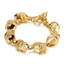 Schickes Herren-Titanarmband Mit Goldenem Totenkopf