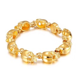 Schickes Titanarmband Mit Goldenem Totenkopf Für Männer