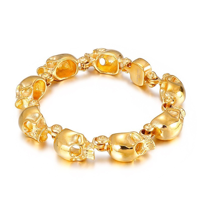 Schickes Titanarmband Mit Goldenem Totenkopf Für Männer Schickes Titanarmband Mit Goldenem Totenkopf Für Männer
