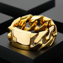 Modisches, Goldenes, 31 Mm Breites, Cooles Hip-Hop-Armband Aus Titan