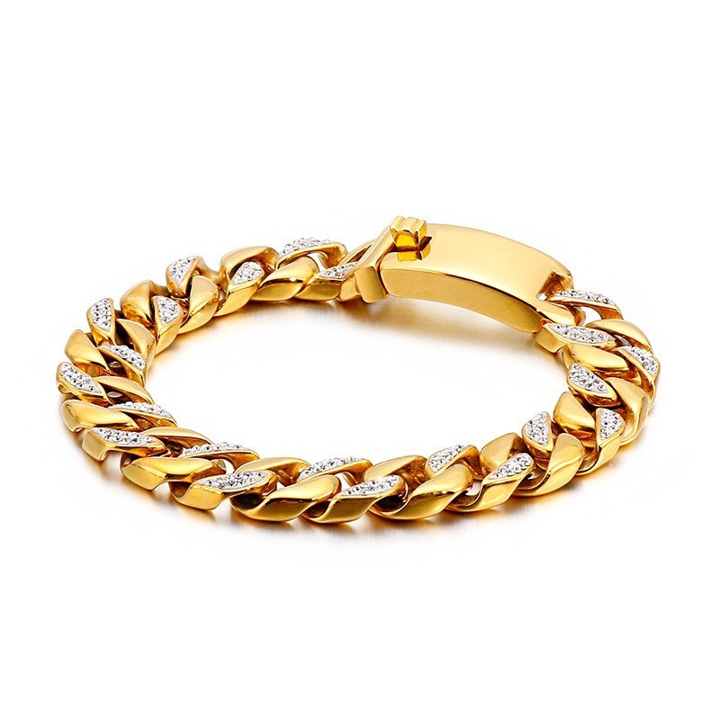 Hip Hop Hip Hop Style Schmuck 19K Gold Herren Titan Armband Mit Diamanten Hip Hop Hip Hop Style Schmuck 19K Gold Herren Titan Armband Mit Diamanten