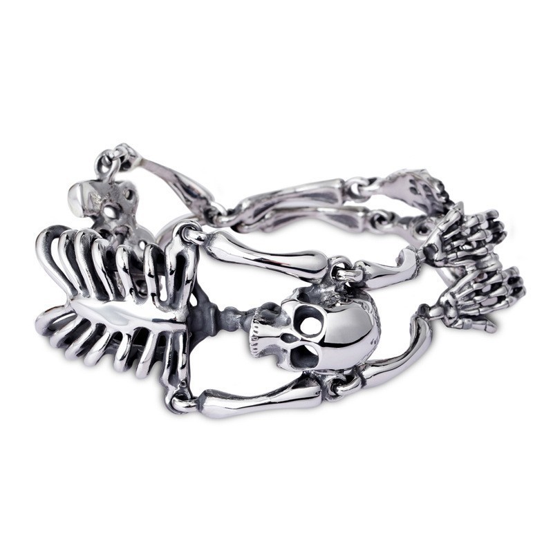 Vintage Übertriebenes Totenkopf- Und Knochen-Titanarmband Für Männer Vintage Übertriebenes Totenkopf- Und Knochen-Titanarmband Für Männer