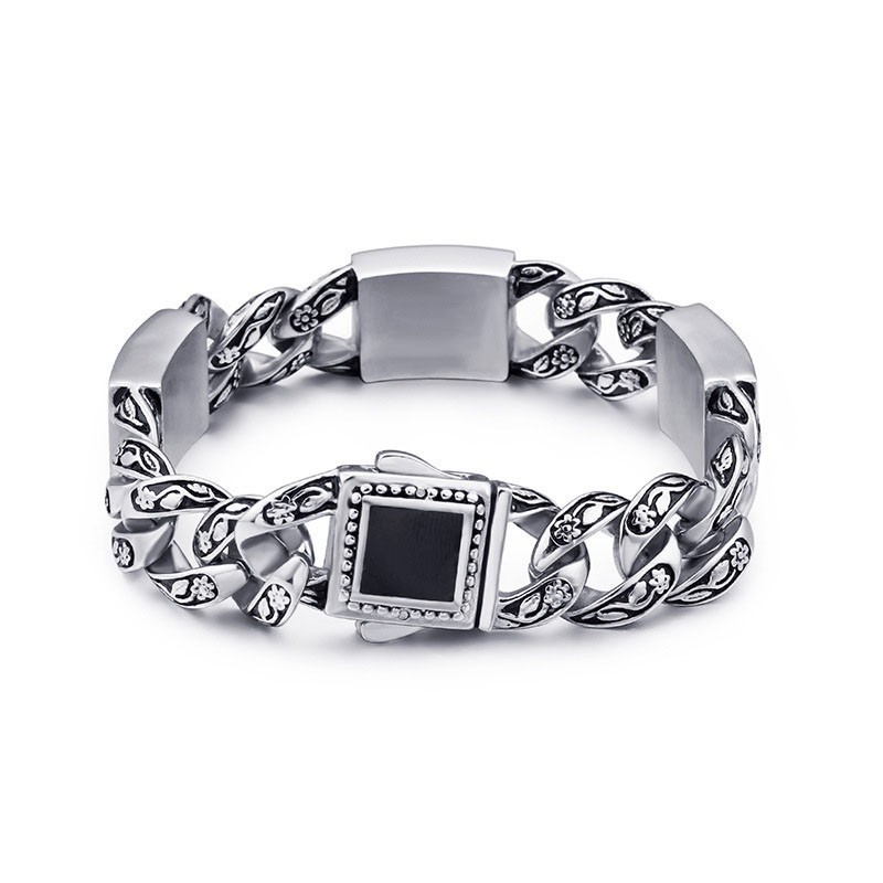 Vintage-Mode Hip-Hop-Stil Blumenmuster Mit Diamant-Verschluss Herren Titan Armband Vintage-Mode Hip-Hop-Stil Blumenmuster Mit Diamant-Verschluss Herren Titan Armband
