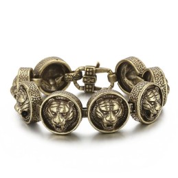 Vintage Tigerkopf Rundes Titanarmband Für Männer