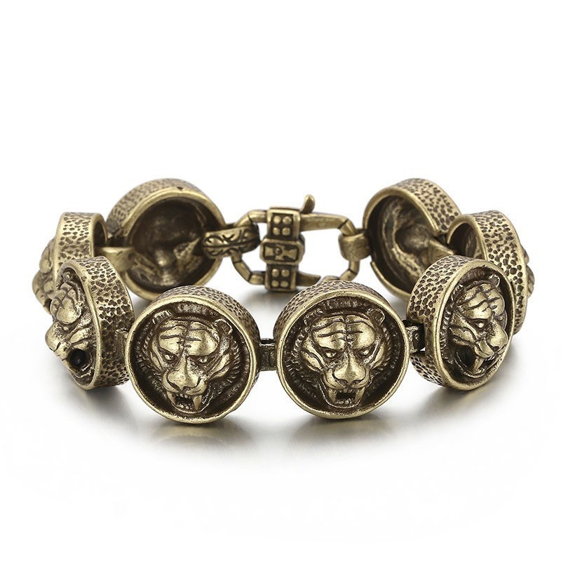 Vintage Tigerkopf Rundes Titanarmband Für Männer Vintage Tigerkopf Rundes Titanarmband Für Männer