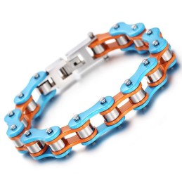 Schlichtes Blau-Orange Lackiertes Titan-Bikerarmband Für Herren
