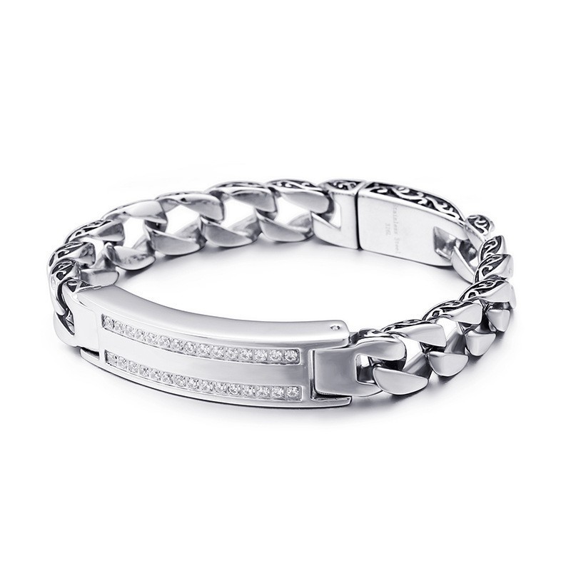 Herren-Titan-Vintage-Kielarmband Mit Weißen Steinen Herren-Titan-Vintage-Kielarmband Mit Weißen Steinen