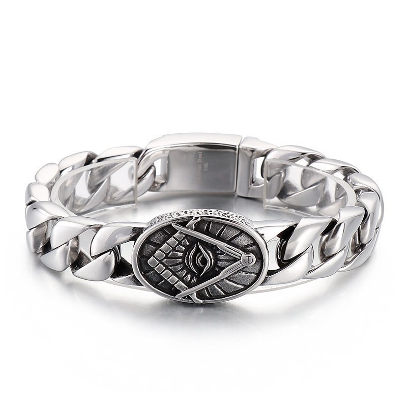 Freimaurer-Armband Aus Titan Im Vintage-Chic-Stil Mit Runder Platte Für Männer Freimaurer-Armband Aus Titan Im Vintage-Chic-Stil Mit Runder Platte Für Männer