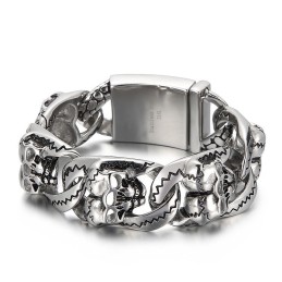 Cooles Titanarmband Mit Doppel-Totenkopf-Muster Für Männer