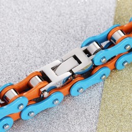 Schlichtes Blau-Orange Lackiertes Titan-Bikerarmband Für Herren