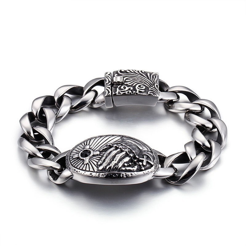 Modisches Kreuz Mit Zirkonia, Gebogenes Titanarmband Für Männer Modisches Kreuz Mit Zirkonia, Gebogenes Titanarmband Für Männer
