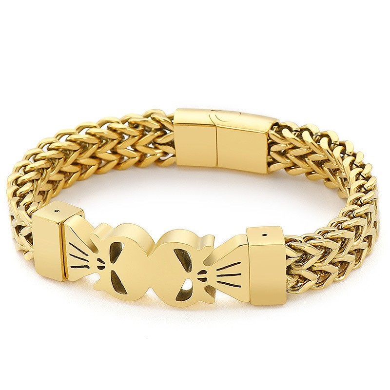 Modisches Titan-Gewebtes Armband Im Hip-Hop-Stil Mit Doppelschädel Für Herren Modisches Titan-Gewebtes Armband Im Hip-Hop-Stil Mit Doppelschädel Für Herren