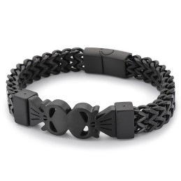 Modisches Titan-Gewebtes Armband Im Hip-Hop-Stil Mit Doppelschädel Für Herren