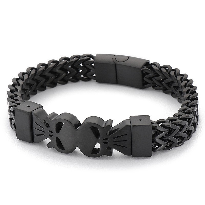 Modisches Titan-Gewebtes Armband Im Hip-Hop-Stil Mit Doppelschädel Für Herren Modisches Titan-Gewebtes Armband Im Hip-Hop-Stil Mit Doppelschädel Für Herren