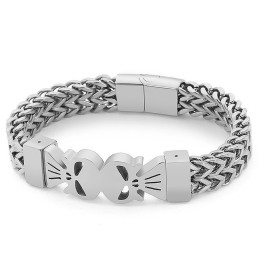 Modisches Titan-Gewebtes Armband Im Hip-Hop-Stil Mit Doppelschädel Für Herren