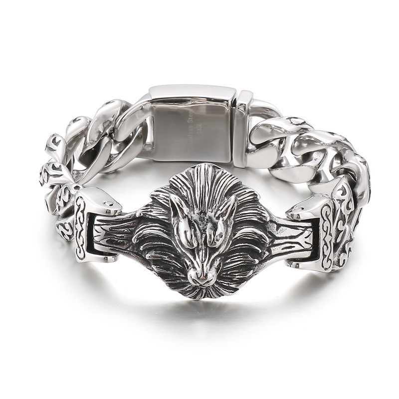 Wolfskopf Blumen Titan Armband Für Männer Wolfskopf Blumen Titan Armband Für Männer