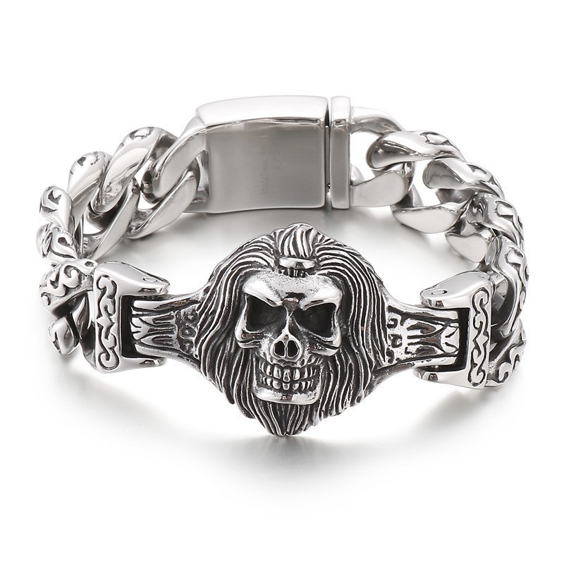 Totenkopf-Blumen-Titanarmband Für Männer Totenkopf-Blumen-Titanarmband Für Männer
