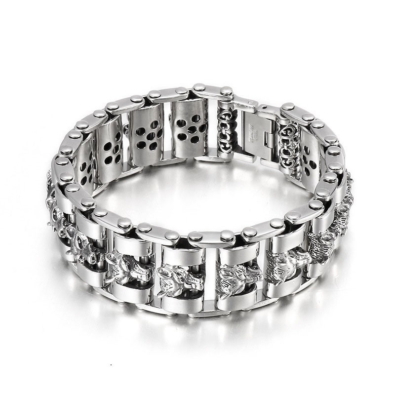 Cooles Herren Wolfskopf Biker Titan Armband Cooles Herren Wolfskopf Biker Titan Armband