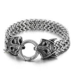 Beliebtes Cooles Geflochtenes Titanarmband Mit Doppeltem Tierkopf Für Herren