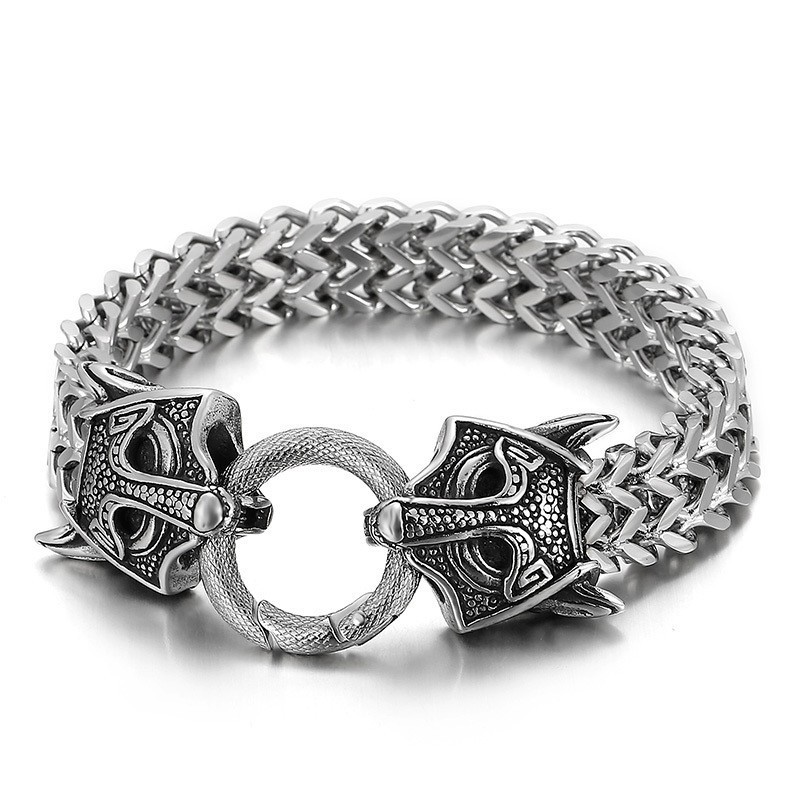 Beliebtes Cooles Geflochtenes Titanarmband Mit Doppeltem Tierkopf Für Herren Beliebtes Cooles Geflochtenes Titanarmband Mit Doppeltem Tierkopf Für Herren