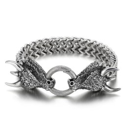 Beliebtes Cooles Geflochtenes Titanarmband Mit Doppeltem Tierkopf Für Herren