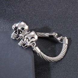 Cooles Modisches Doppelschädel-Stahldraht-Herren-Titanarmband