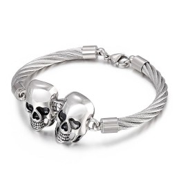 Cooles Modisches Doppelschädel-Stahldraht-Herren-Titanarmband