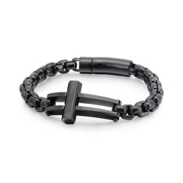 Quadratisches Schwarzes Titan-Kettenarmband Mit Kruzifix