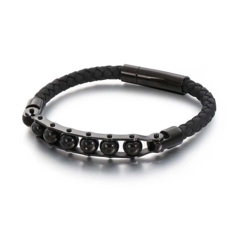 Modische Geflochtene Lederarmbänder Für Herren Mit Runden Perlen Modische Geflochtene Lederarmbänder Für Herren Mit Runden Perlen