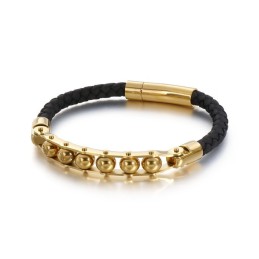 Modisches Geflochtenes Lederarmband Mit Runden Perlen Für Herren