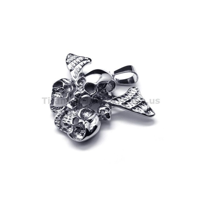 Anhänger Aus Reinem Titan Mit Drei Totenkopf-Design Und Flügeln – Inklusive Kette Anhänger Aus Reinem Titan Mit Drei Totenkopf-Design Und Flügeln – Inklusive Kette