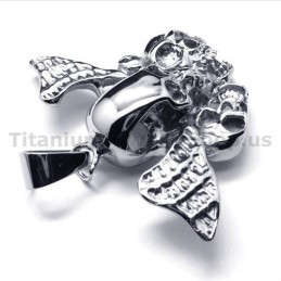 Anhänger Aus Reinem Titan Mit Drei Totenkopf-Design Und Flügeln – Inklusive Kette