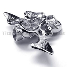 Anhänger Aus Reinem Titan Mit Drei Totenkopf-Design Und Flügeln – Inklusive Kette