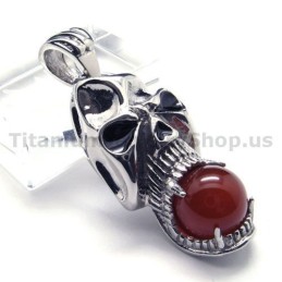Anhänger Aus Reinem Titan Mit Totenkopf-Design Und Rubinkugel – Inklusive Kette